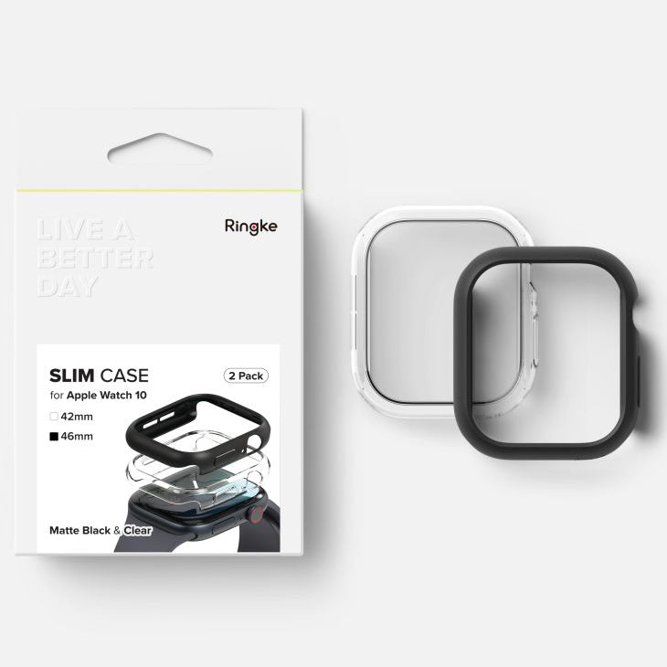 Schutzhülle Ringke Slim 2-pack für Apple Watch 11 / 10 (46 mm), Transparent und Schwarz
