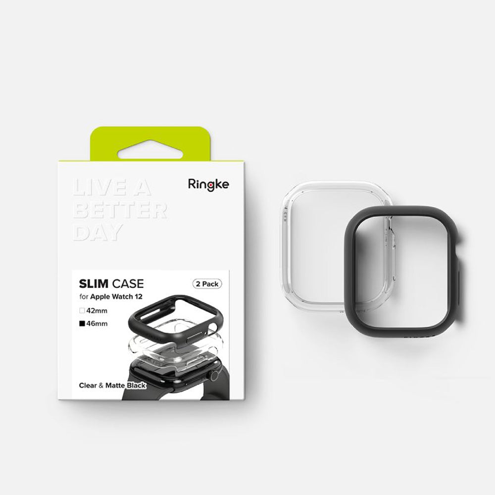 Hülle für Apple Watch Series 12 46mm, Ringke Slim, 2 Stück, Transparent, Mattes Schwarz (6/6)