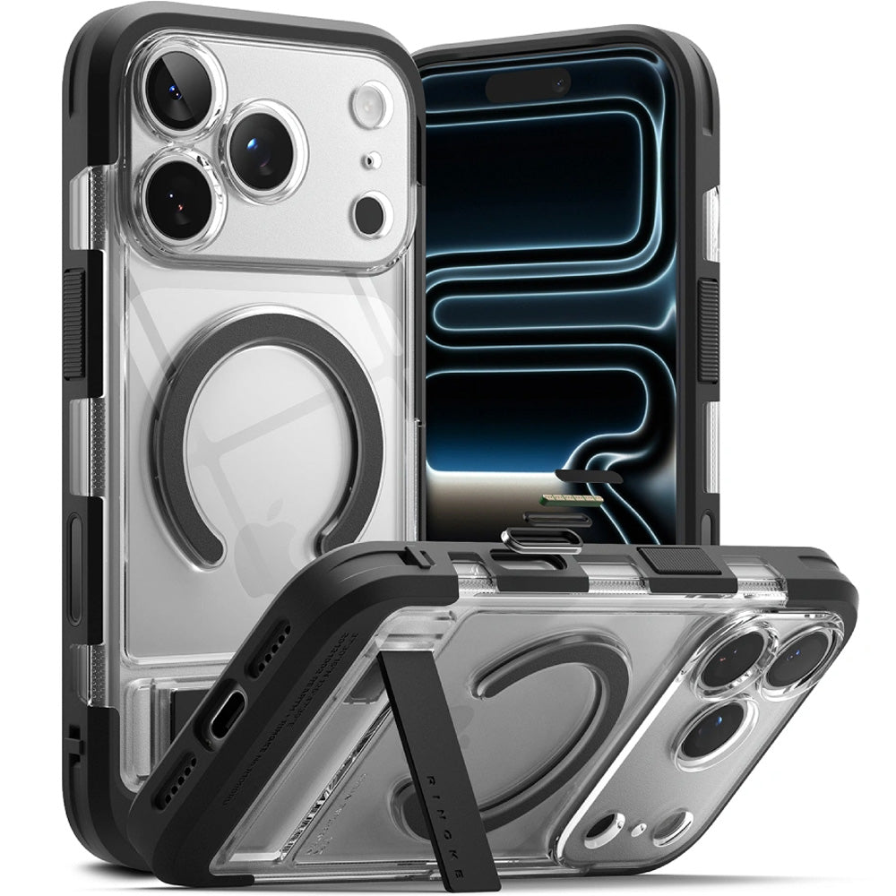 Handyhülle mit Ständer für iPhone 18 Pro / 17 Pro, Ringke UX Magnetic mit MagSafe, Transparent-Schwarz (1/9)