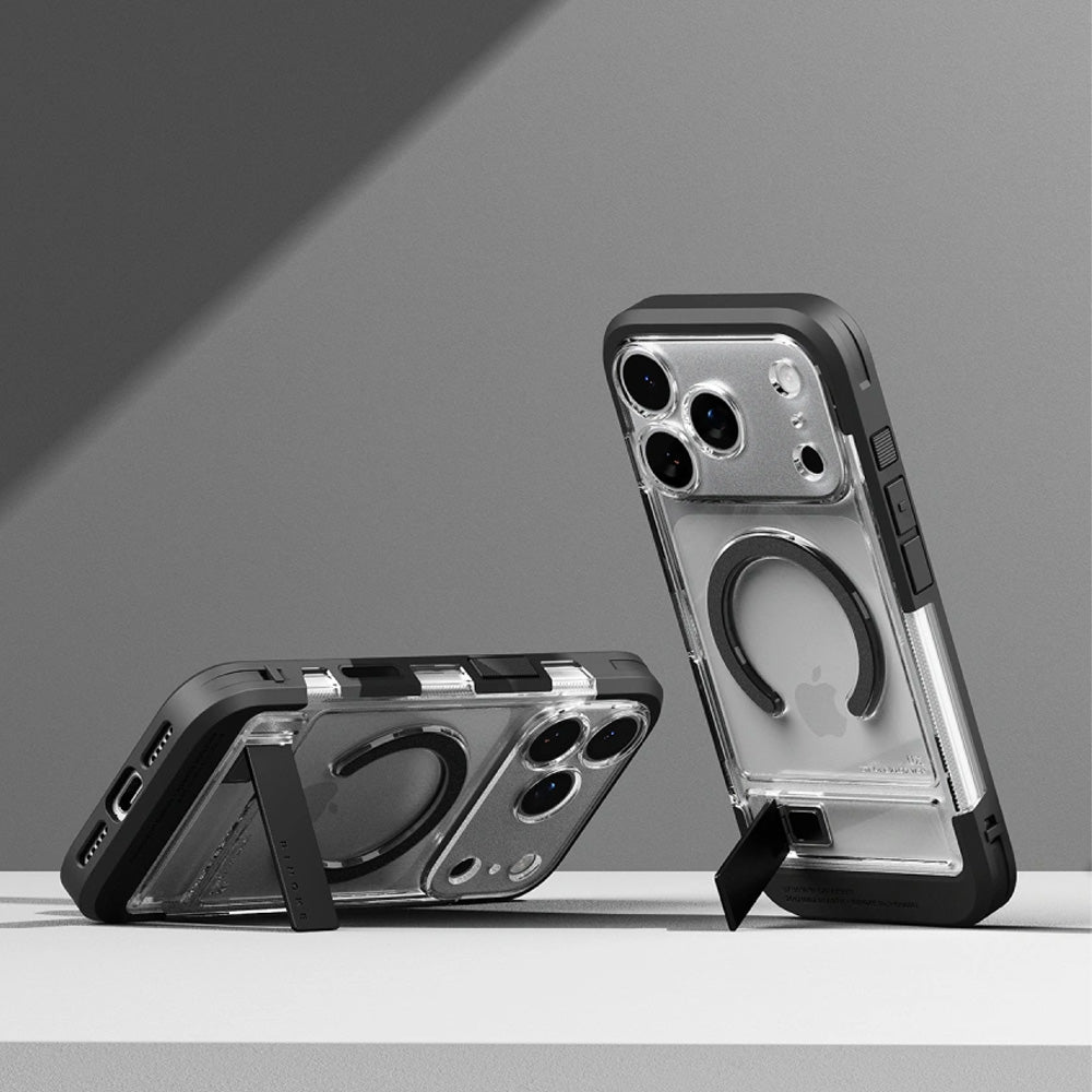 Handyhülle mit Ständer für iPhone 18 Pro / 17 Pro, Ringke UX Magnetic mit MagSafe, Transparent-Schwarz (3/9)