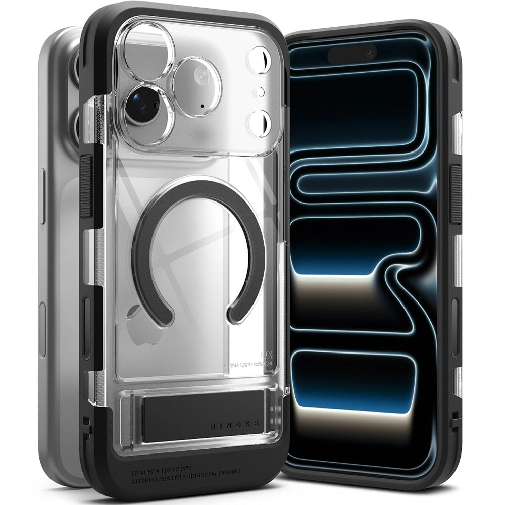 Handyhülle mit Ständer für iPhone 18 Pro / 17 Pro, Ringke UX Magnetic mit MagSafe, Transparent-Schwarz (5/9)