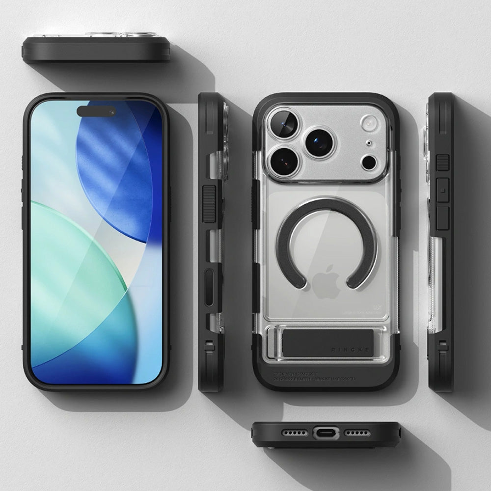 Handyhülle mit Ständer für iPhone 18 Pro / 17 Pro, Ringke UX Magnetic mit MagSafe, Transparent-Schwarz (7/9)