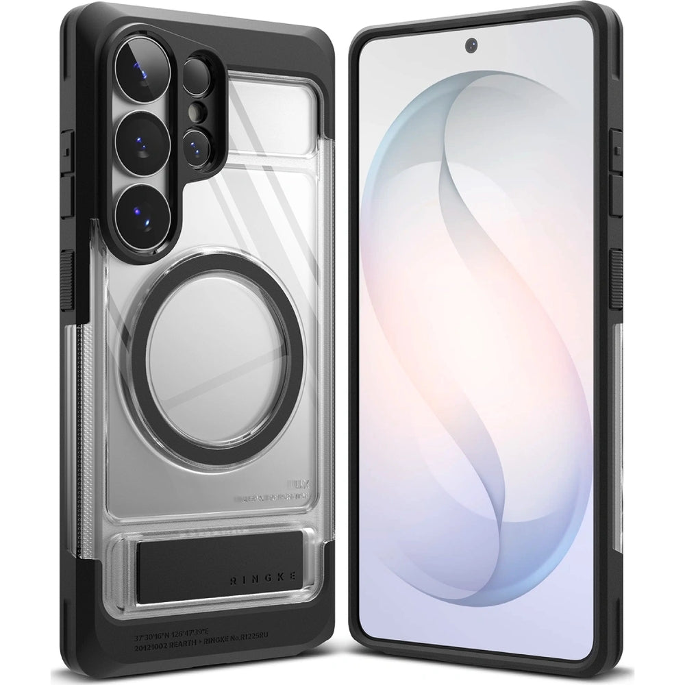 Handyhülle mit Ständer für MagSafe für Galaxy S26 Ultra, Ringke UX Magnetic, Transparent-Schwarz
