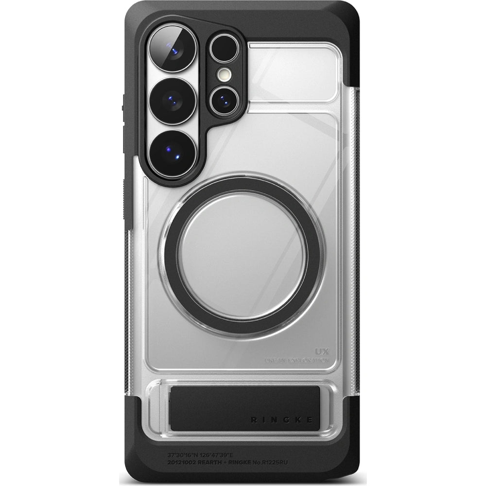 Handyhülle mit Ständer für MagSafe für Galaxy S26 Ultra, Ringke UX Magnetic, Transparent-Schwarz