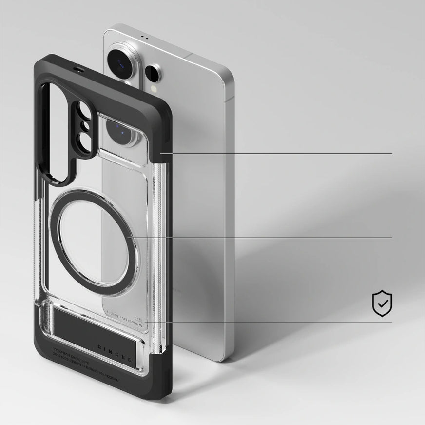 Handyhülle mit Ständer für MagSafe für Galaxy S26 Ultra, Ringke UX Magnetic, Transparent-Schwarz