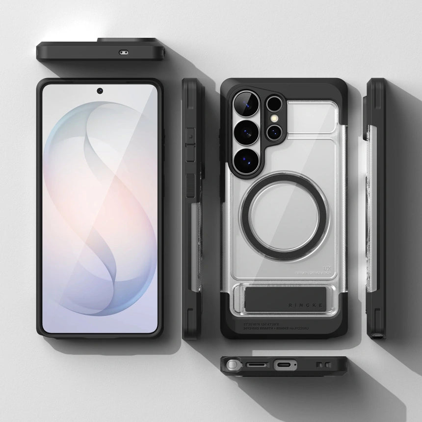 Handyhülle mit Ständer für MagSafe für Galaxy S26 Ultra, Ringke UX Magnetic, Transparent-Schwarz
