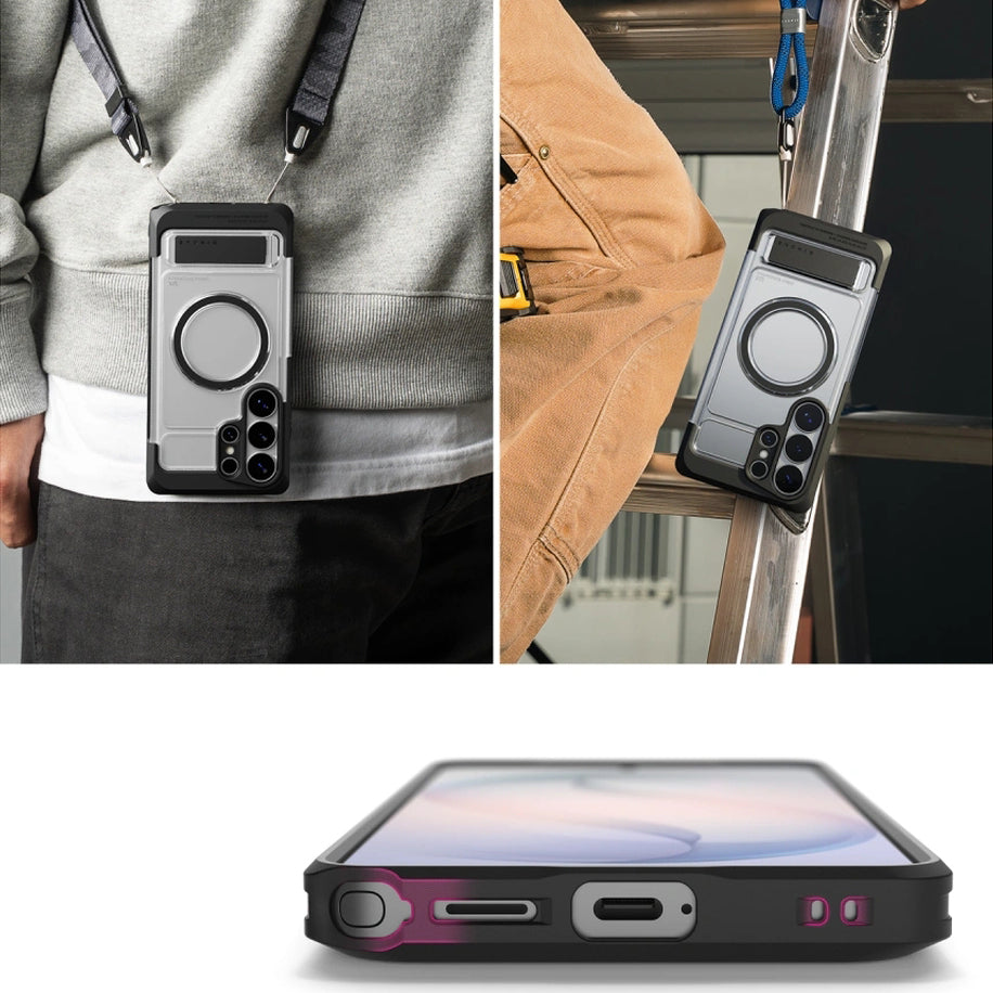 Handyhülle mit Ständer für MagSafe für Galaxy S26 Ultra, Ringke UX Magnetic, Transparent-Schwarz