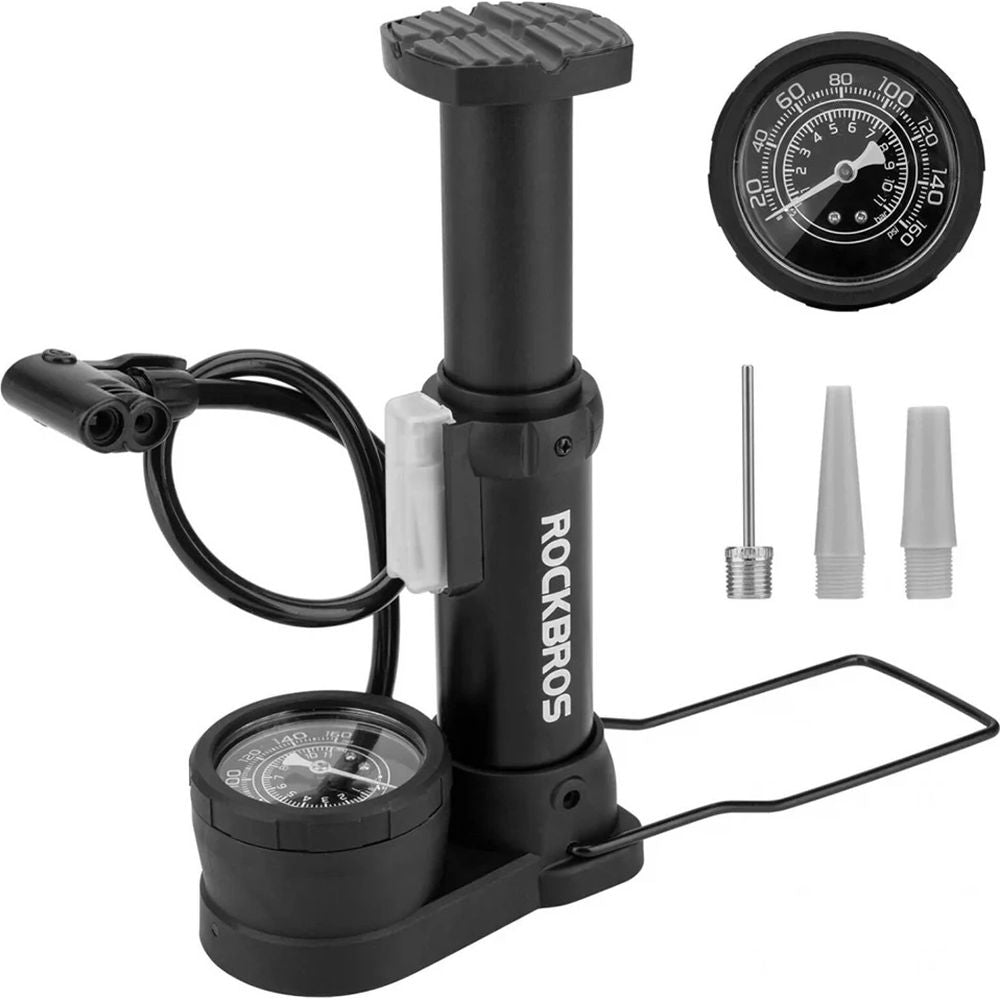 Fahrradpumpe, Standpumpe mit Druckmesser, Rockbros, Schwarz