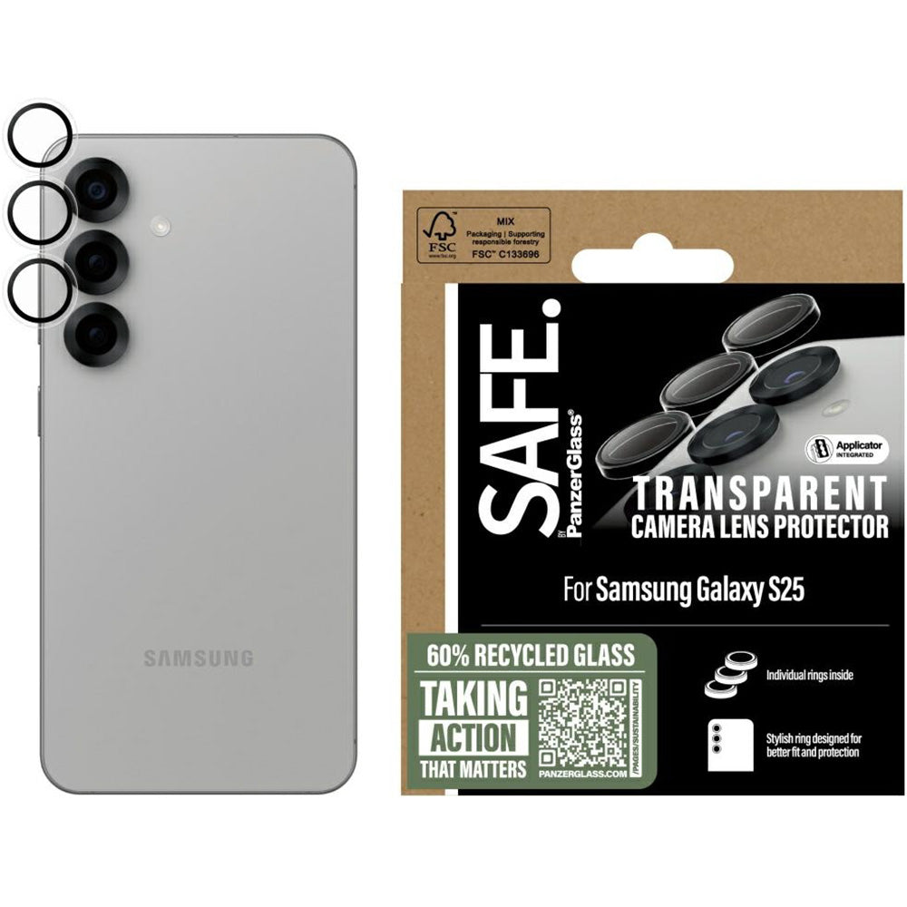 Gehärtetes Glas für Galaxy S25, Safe by PanzerGlass Camera Lens Protector, Transparent