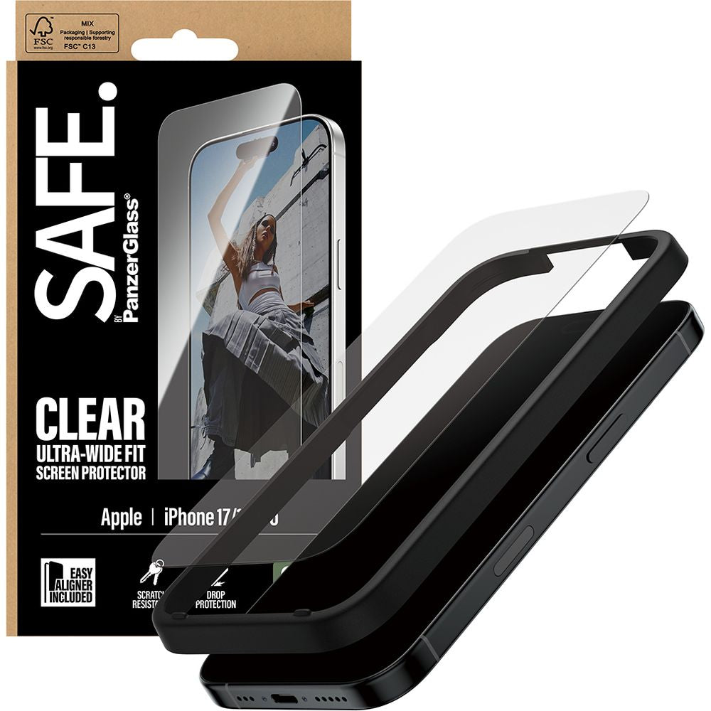 Gehärtetes Glas mit Applikator für iPhone 17 / 16 Pro, SAFE by PanzerGlass Ultra-Wide Fit Easy Aligner