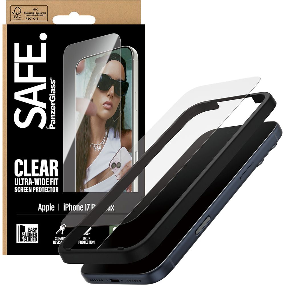 Gehärtetes Glas mit Applikator für iPhone 17 Pro Max, SAFE by PanzerGlass Ultra-Wide Fit Easy Aligner