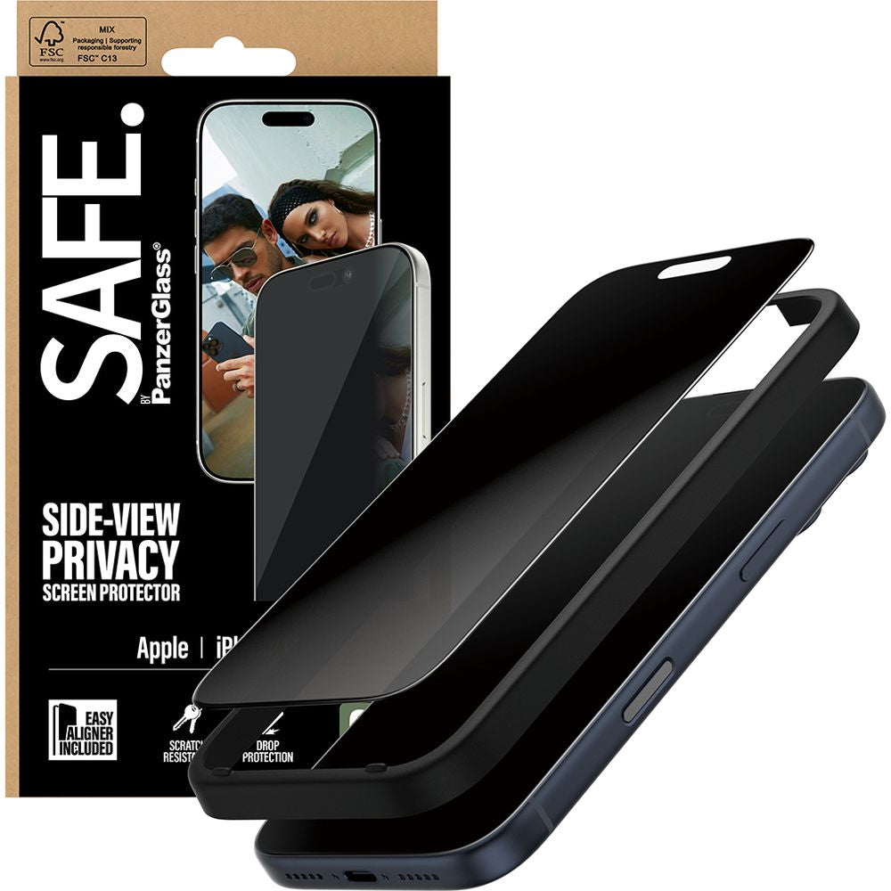 Sichtschutzglas mit Applikator für iPhone 17 Pro, SAFE by PanzerGlass Ultra-Wide Fit Privacy mit EasyAligner