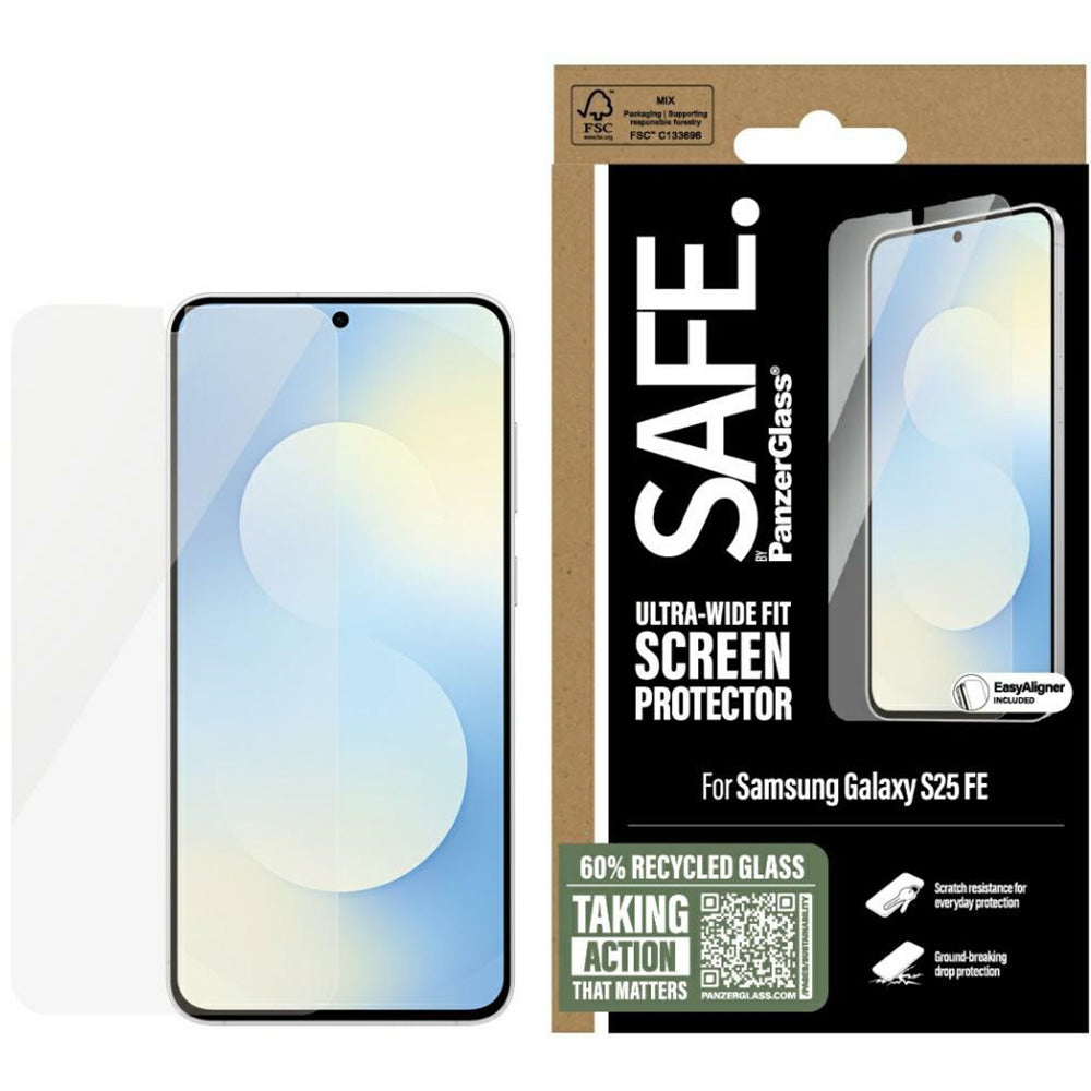 Gehärtetes Glas mit Applikator für Galaxy S26 FE/S25 FE, Safe by PanzerGlass Ultra-Wide Fit Easy Aligner