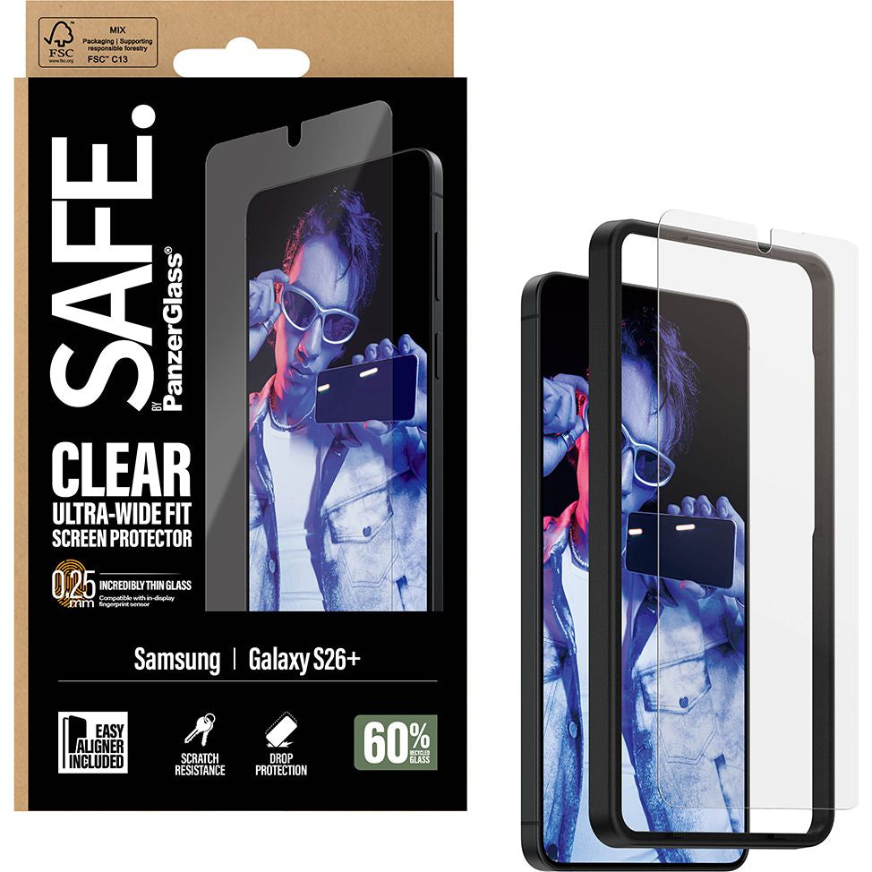 Gehärtetes Glas mit Applikator für Galaxy S26 Plus, SAFE by PanzerGlass Ultra-Wide Fit Easy Aligner