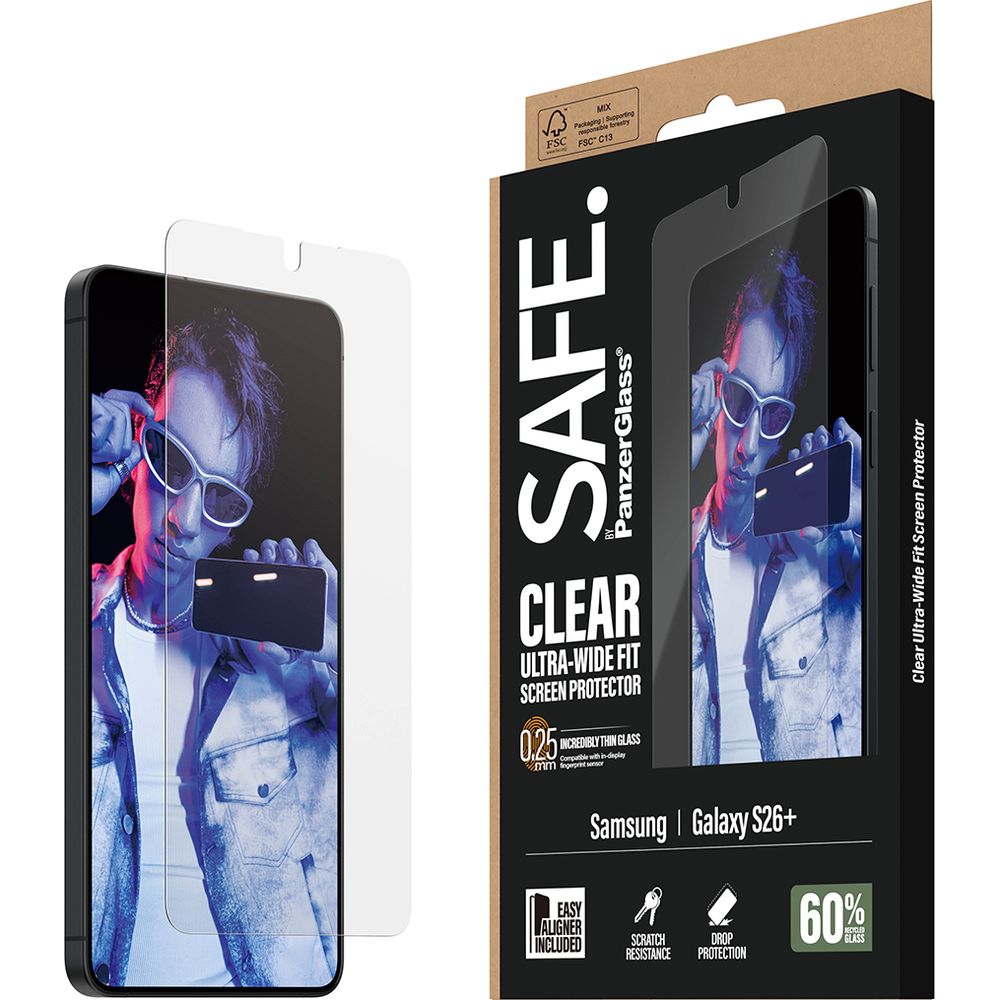Gehärtetes Glas mit Applikator für Galaxy S26 Plus, SAFE by PanzerGlass Ultra-Wide Fit Easy Aligner