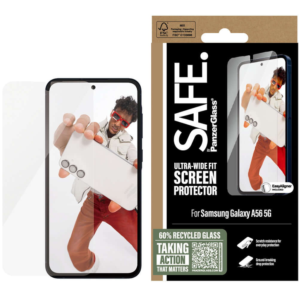 Gehärtetes Glas mit Applikator für Galaxy A56 5G, Safe by PanzerGlass Ultra-Wide Fit Easy Aligner