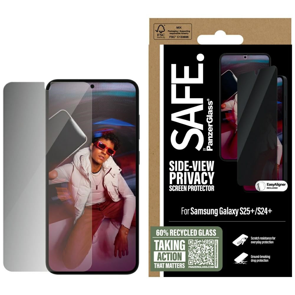 Sichtschutzglas mit Applikator für Galaxy S25 Plus / S24 Plus, Safe by PanzerGlass Ultra-Wide Fit Privacy + EasyAligner