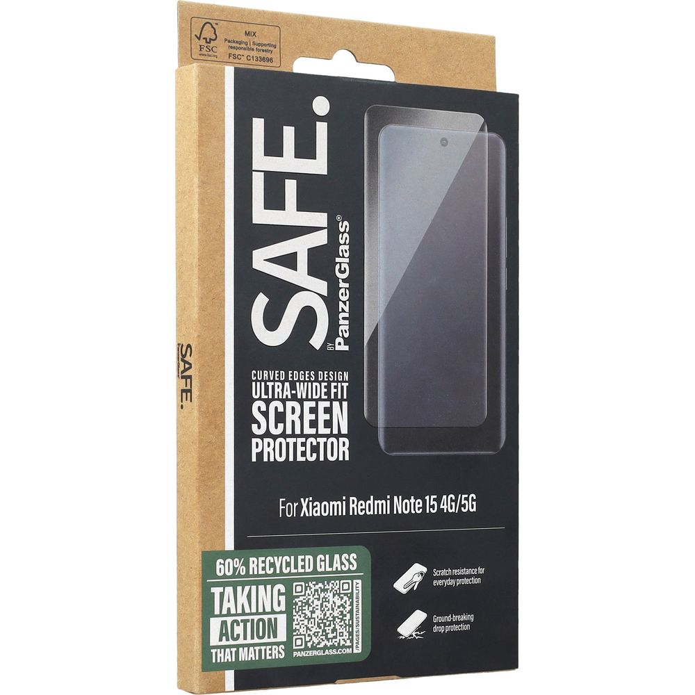 Gehärtetes Glas für Xiaomi Redmi Note 15 4G / 5G, SAFE by PanzerGlass Ultra-Wide Fit