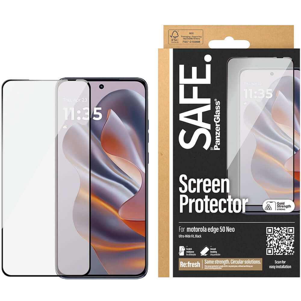 Gehärtetes Glas für Motorola Edge 50 Neo, Safe by PanzerGlass Ultra-Wide Fit, Schwarzer Rahmen