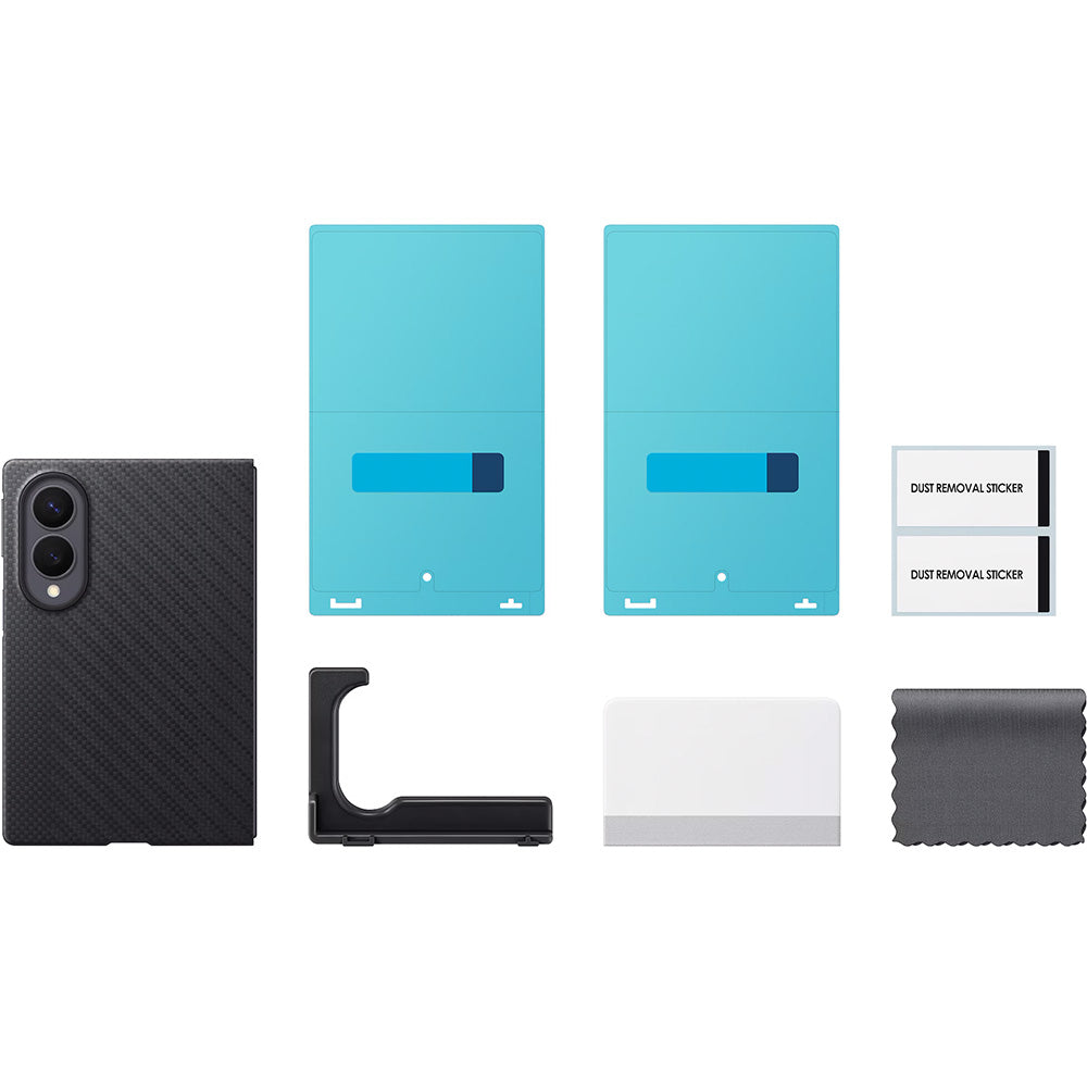Handyhülle und 2x Anti-Reflexionsfolie für Galaxy Z Fold8, Samsung Carbon Magnet Case mit MagSafe, Schwarz