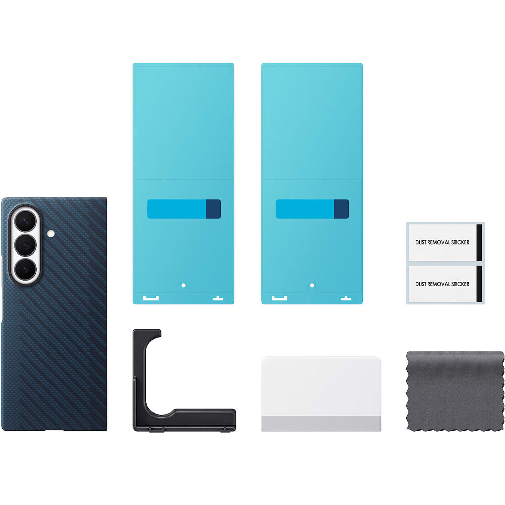 Handyhülle und 2x Anti-Reflexionsfolie für Galaxy Z Fold8 Ultra, Samsung Carbon Magnet Case mit MagSafe, Dunkelblau