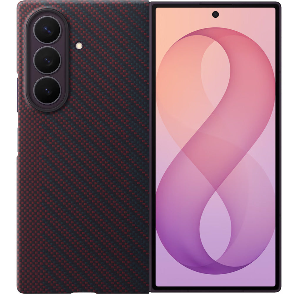 Handyhülle und 2x Anti-Reflexionsfolie für Galaxy Z Fold8 Ultra, Samsung Carbon Magnet Case mit MagSafe, Rot