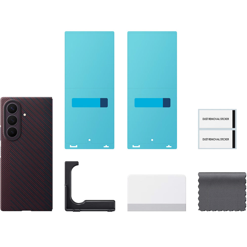Handyhülle und 2x Anti-Reflexionsfolie für Galaxy Z Fold8 Ultra, Samsung Carbon Magnet Case mit MagSafe, Rot