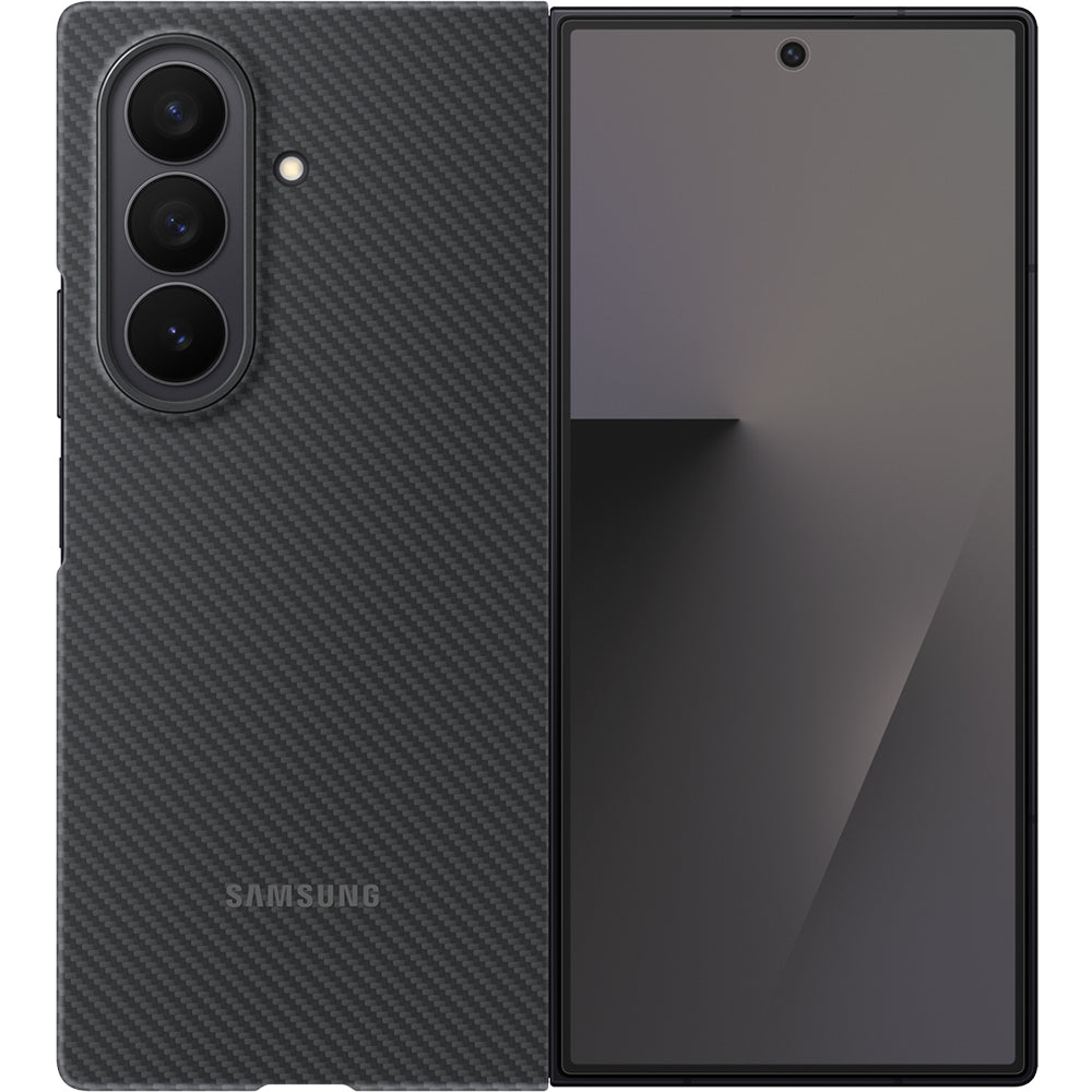 Handyhülle mit Standfunktion und 2x Anti-Reflexionsfolie für Galaxy Z Fold7, Samsung Carbon Shield Case, Schwarz