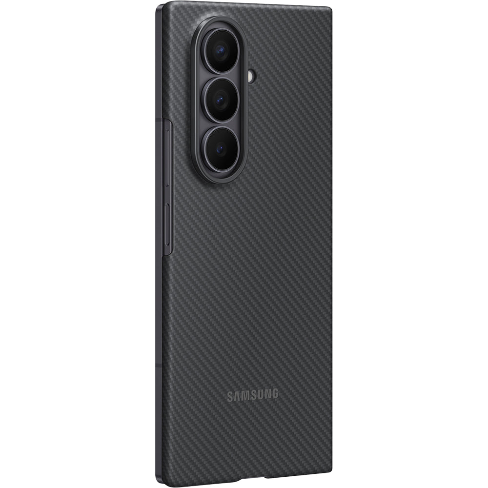 Handyhülle mit Standfunktion und 2x Anti-Reflexionsfolie für Galaxy Z Fold7, Samsung Carbon Shield Case, Schwarz