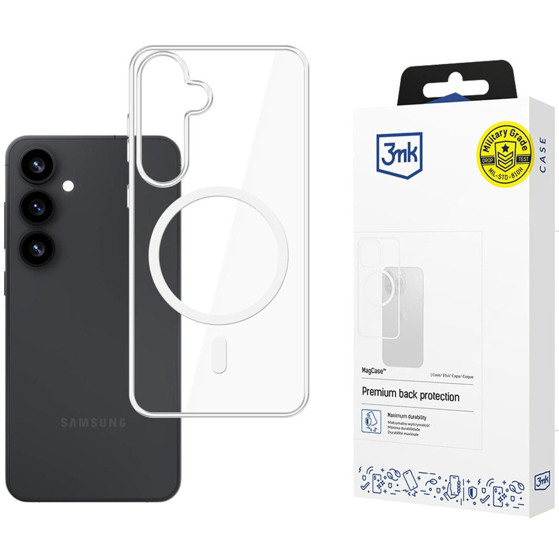 Handyhülle für Galaxy S25 Plus, 3mk MagCase, Transparent und Weiß