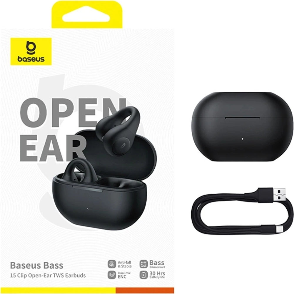 Baseus Bass Open Ear 15 Clip TWS Bluetooth 5.4 drahtloser In-Ear-Kopfhörer, Schwarz