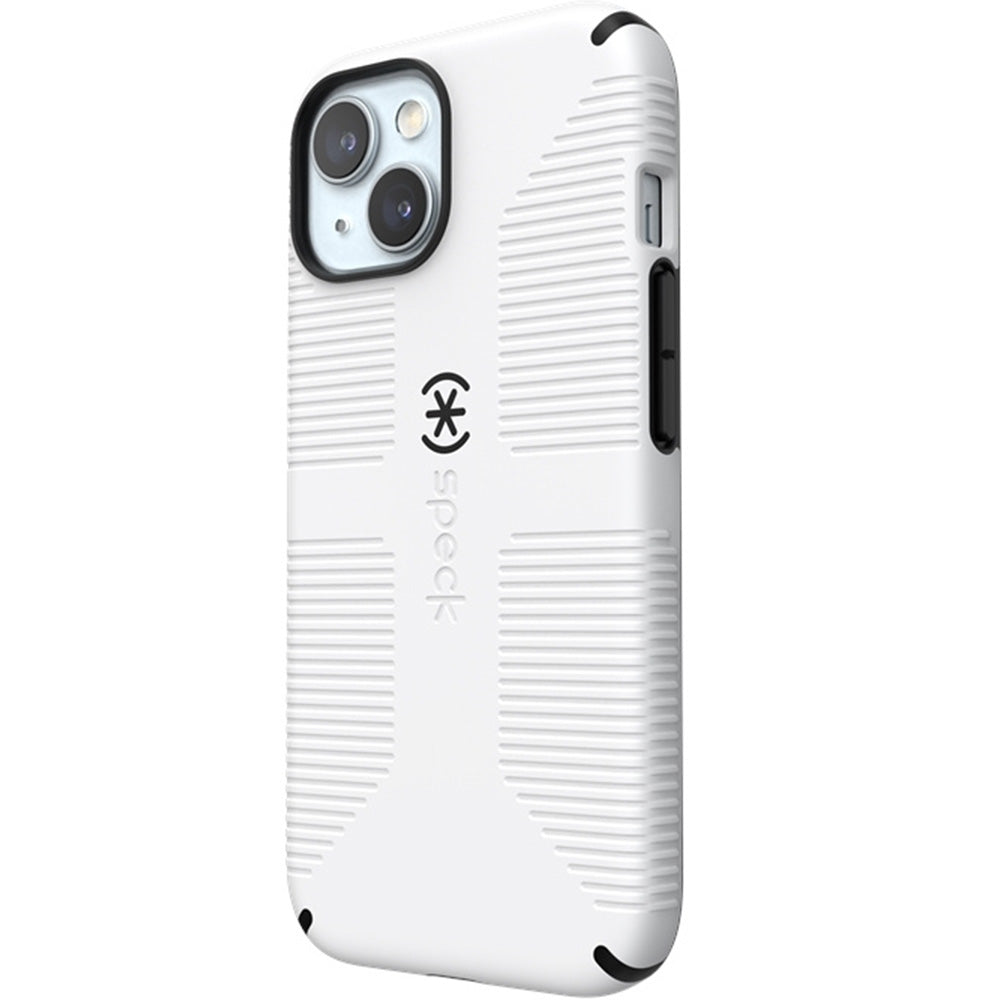 Handyhülle für iPhone 17e / 16e / 15 / 14 / 13, Speck Candyshell Grip mit MagSafe, Weiß-Schwarz