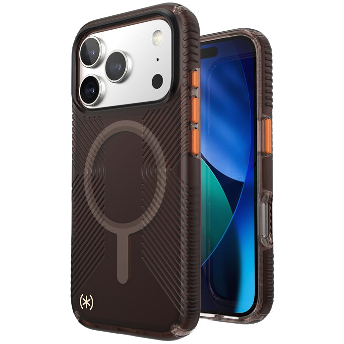 Handyhülle für iPhone 18 Pro / 17 Pro, Speck Presidio Lux Grip MagSafe, Braun-orange