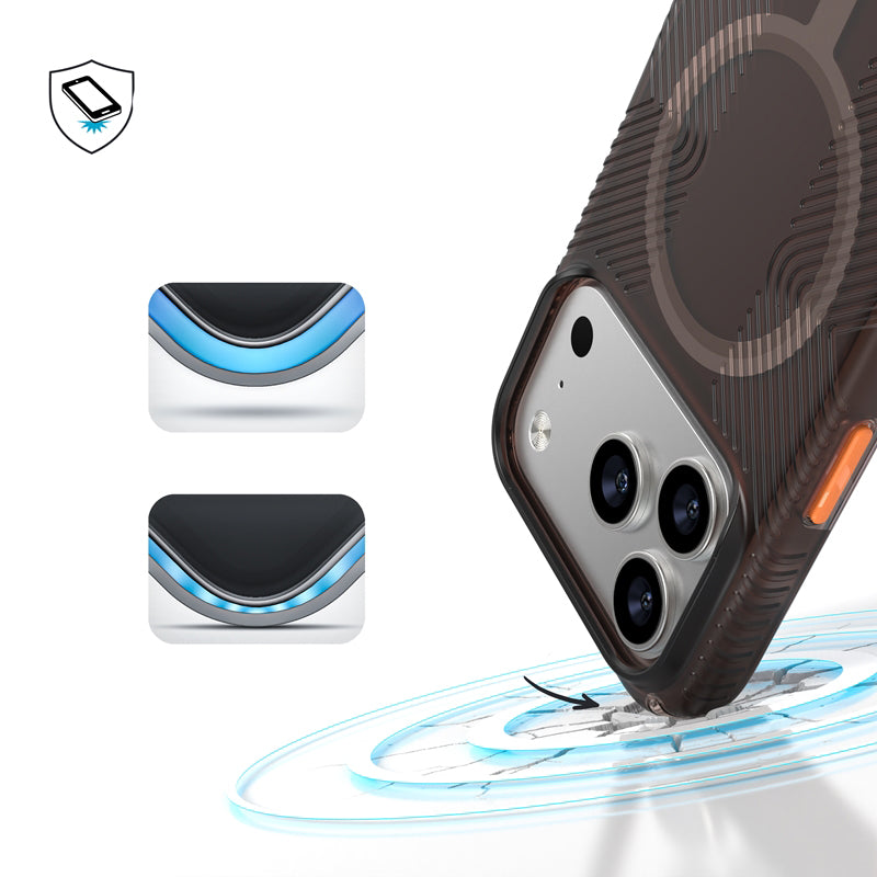 Handyhülle für iPhone 18 Pro / 17 Pro, Speck Presidio Lux Grip MagSafe, Braun-orange