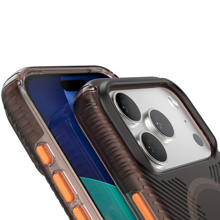 Handyhülle für iPhone 18 Pro / 17 Pro, Speck Presidio Lux Grip MagSafe, Braun-orange