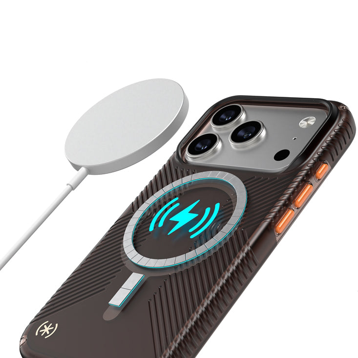 Handyhülle für iPhone 18 Pro / 17 Pro, Speck Presidio Lux Grip MagSafe, Braun-orange