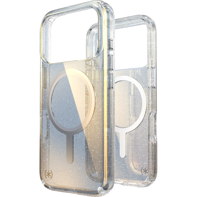 Handyhülle für iPhone 18 Pro / 17 Pro, Speck Presidio Lux MagSafe, Blau mit Glitzer