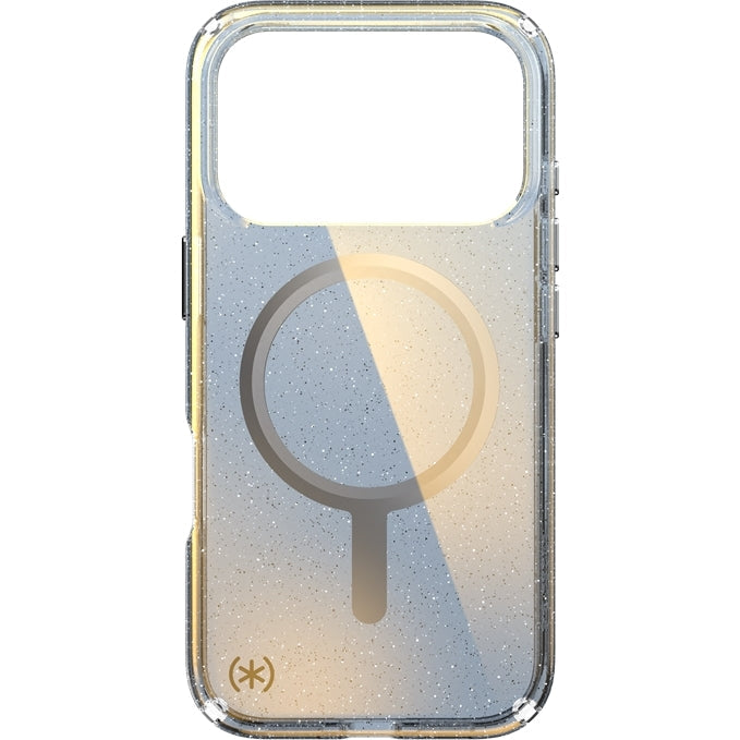 Handyhülle für iPhone 18 Pro / 17 Pro, Speck Presidio Lux MagSafe, Blau mit Glitzer