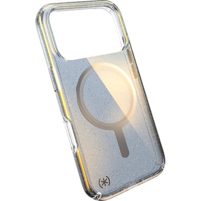 Handyhülle für iPhone 18 Pro / 17 Pro, Speck Presidio Lux MagSafe, Blau mit Glitzer