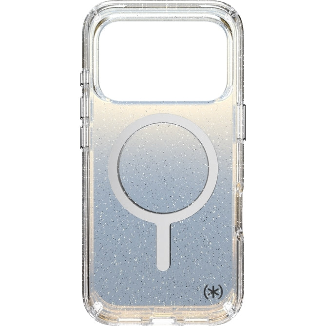 Handyhülle für iPhone 18 Pro / 17 Pro, Speck Presidio Lux MagSafe, Blau mit Glitzer