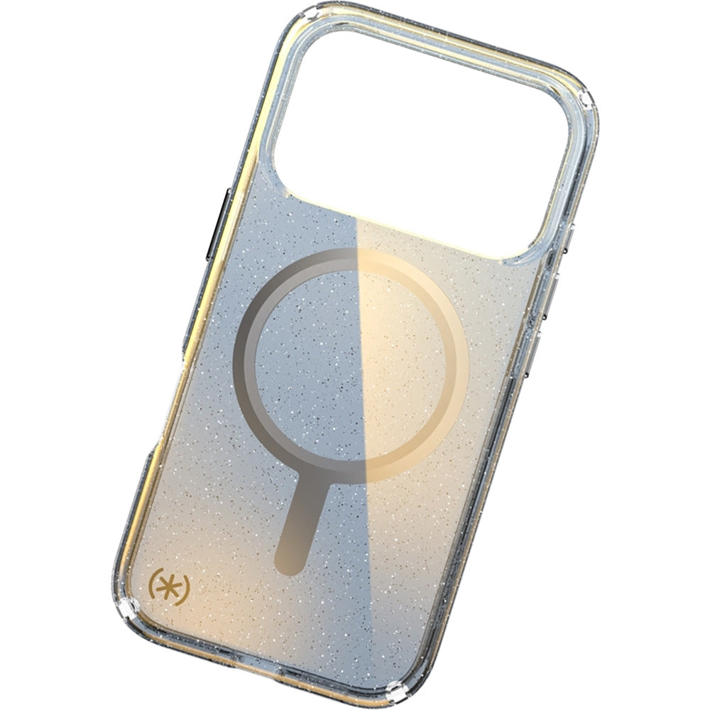 Handyhülle für iPhone 18 Pro / 17 Pro, Speck Presidio Lux MagSafe, Blau mit Glitzer