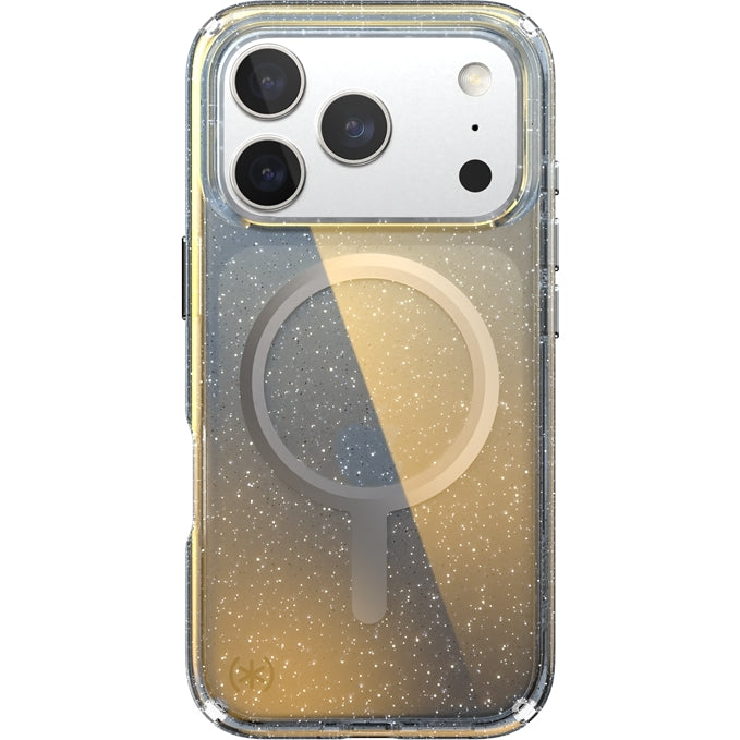 Handyhülle für iPhone 18 Pro / 17 Pro, Speck Presidio Lux MagSafe, Blau mit Glitzer