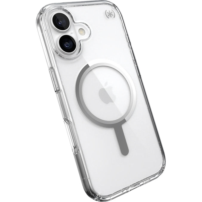 Handyhülle für iPhone 17, Speck Presidio Perfect-Clear mit MagSafe, Transparent und Silbern