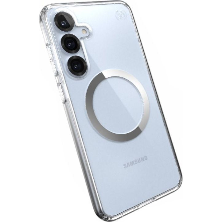 Handyhülle für Galaxy S25 Plus / S24 Plus, Speck Presidio Perfect-Clear mit MagSafe, Transparentes Chrom und Silbern