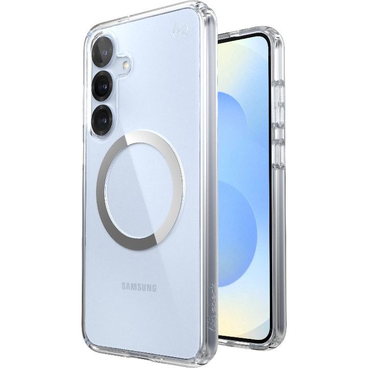Handyhülle für Galaxy S25 Plus / S24 Plus, Speck Presidio Perfect-Clear mit MagSafe, Transparentes Chrom und Silbern
