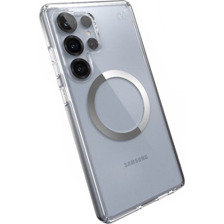 Handyhülle für Galaxy S25 Ultra, Speck Presidio Perfect-Clear mit MagSafe, Transparentes Chrom und Silbern