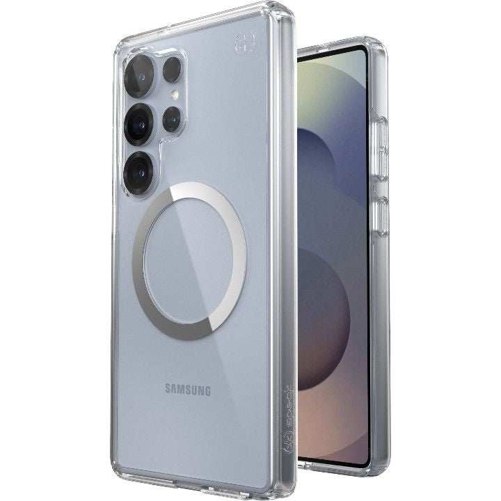 Handyhülle für Galaxy S25 Ultra, Speck Presidio Perfect-Clear mit MagSafe, Transparentes Chrom und Silbern