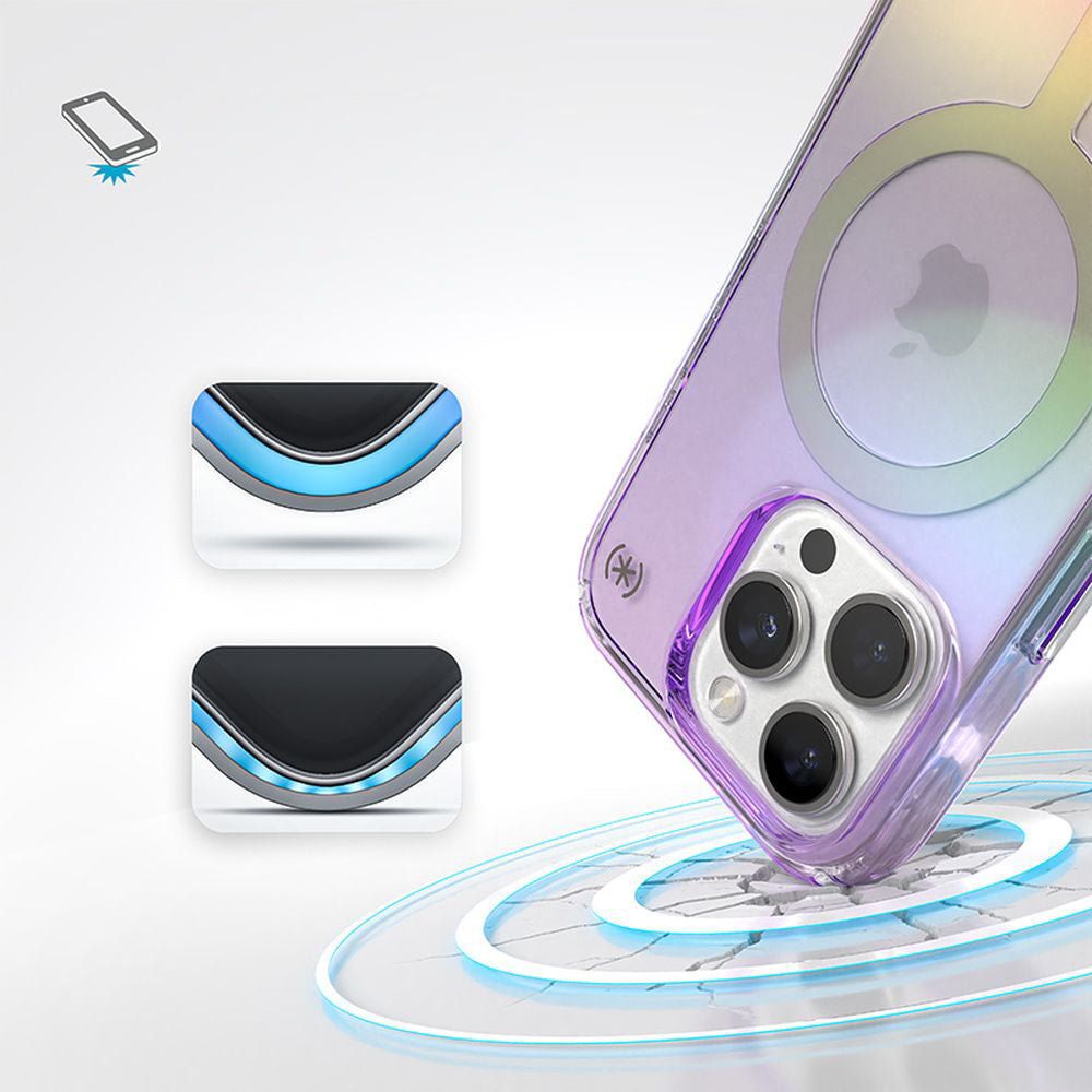 Handyhülle für iPhone 16 Pro, Speck Presidio Lux MagSafe, Transparent schillerndes Violett