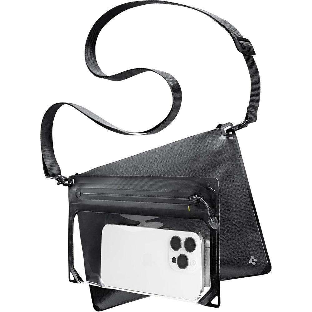 Wasserdichte Hülle Spigen A640 Universal Waterproof Case Crossbag, IPX8, mit separatem Fach, Schwarz-Transparent