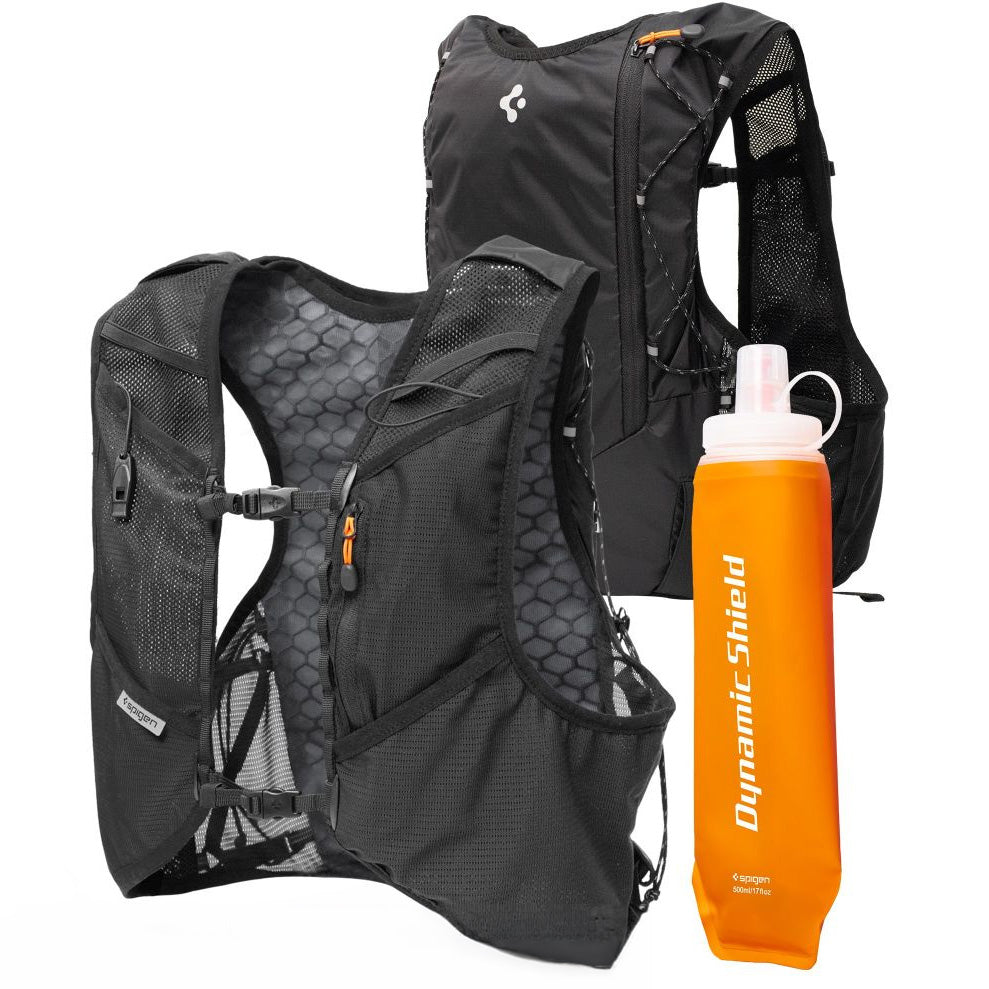 Laufweste, Spigen A721 Dynamic Shield Running Vest Active M-L + Soft Flask, Schwarz